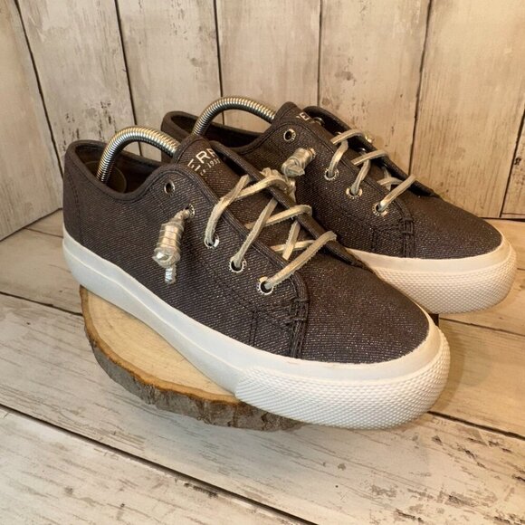 Sperry Top-Sider Seacoast Canvas Sneakers Metallic Platinum Women’s Size 6.5 - Picture 1 of 9